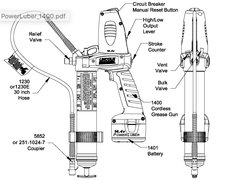 Lincoln Industrial 1400 14.4 VOLT GREASE GUN BATTERY Air & Hydraulic